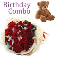 Birthday Package - Rose Bouquet + Teddy Bear 10 Inch